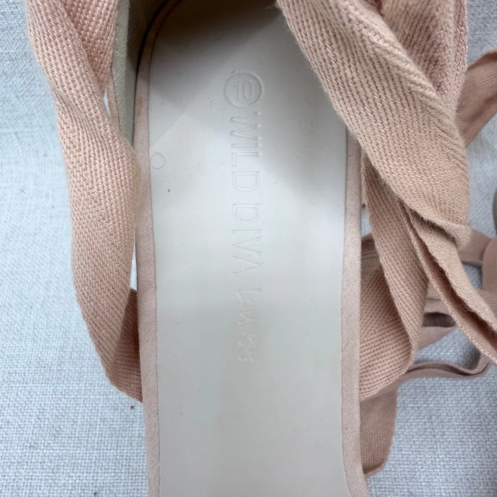 Wild Diva Lounge Nude Braided Platform Heels Lace Up Ankle Tie Sandals Size 10
